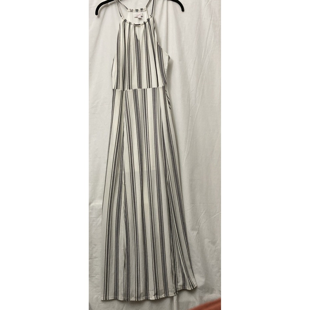 Candies Women's Black & White Lined Sleeveless Maxi Dress w/Side Slit - SZ‎ L